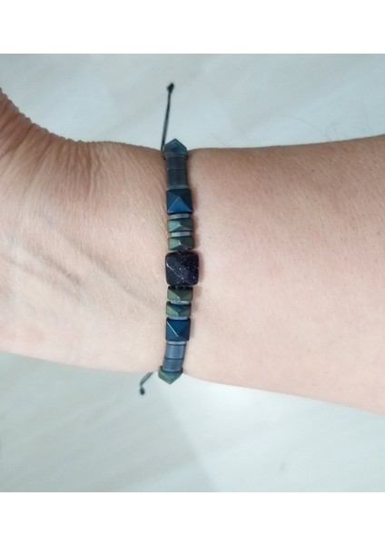 Lacivert Yıldız Taşı Mat Yeşil ve Lacivert Hematit Doğaltaşlı Unisex Tila Bileklik fiyatları
