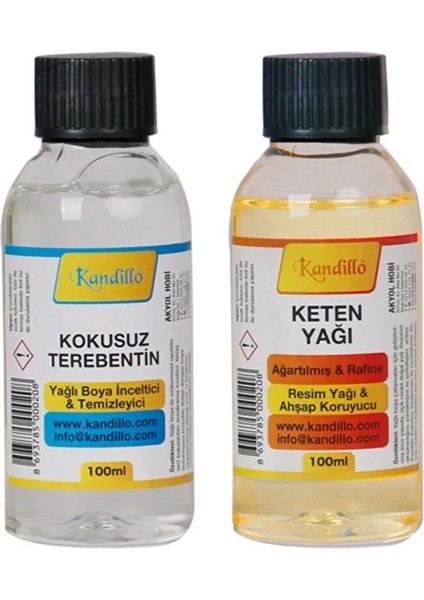 Yağlı Boya Seti Yardımcı Malzemeler 2 x 100 ml Terebentin Resim Keten Yağı