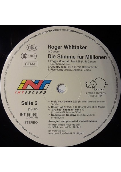 Roger Whittaker – In Concert - Die Stimme Für Millionen Klasik 2x Lp Tarz Plak Alithestereo