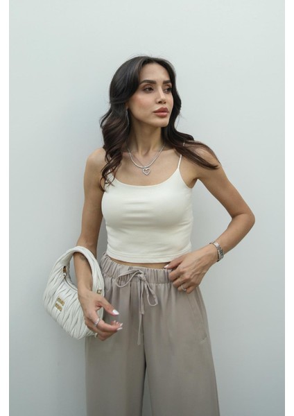 Taş Rengi Ip Askılı Basic Crop