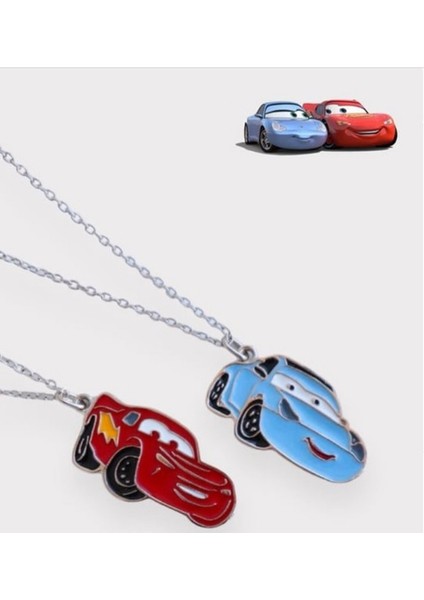 Mcqueen & Sally Kırmızı Mavi Şimşek Cars Çift Kolye