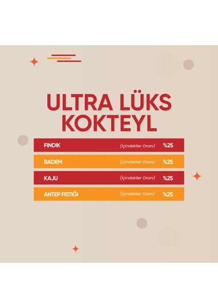 Cemkur Kuruyemiş Düğün Kina ve Nişan Çerezi Ultra Lüx Kokteyl 50GR 100 Adet