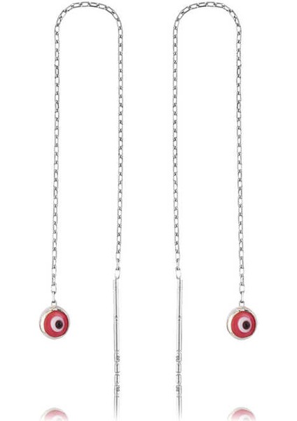 925 Ayar Gümüş Zincirli Pembe Nazar Küpe