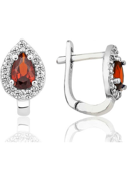 Gümüş Kırmızı Taşlı Damla J Kadın Küpe fiyatları