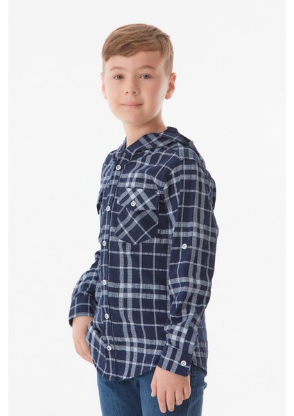 Ekose Desenli Kapüşonlu Erkek Çocuk Gömlek modelleri