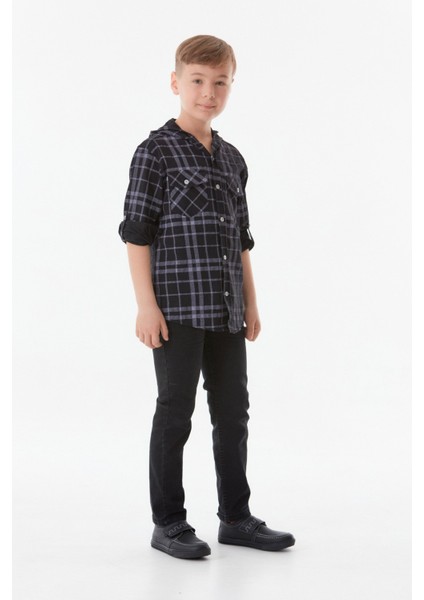 Ekose Desenli Kapüşonlu Erkek Çocuk Gömlek modelleri