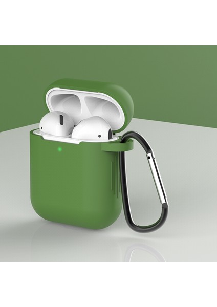 Airpod'lar Için Tokalı Silikon Koruyucu Kılıf, Şarj KUTULU(2016)/ŞARJ KUTULU(2019)-YEŞIL (Yurt Dışından)