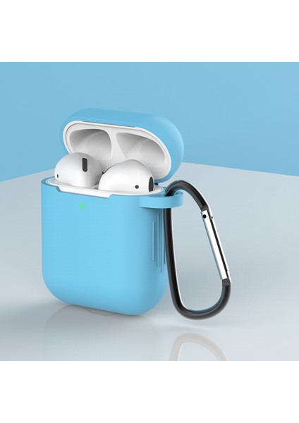 Airpod'lar Için Tokalı Silikon Koruyucu Kılıf, Şarj KUTULU(2016)/ŞARJ KUTULU(2019)-BEBEK Mavisi (Yurt Dışından)