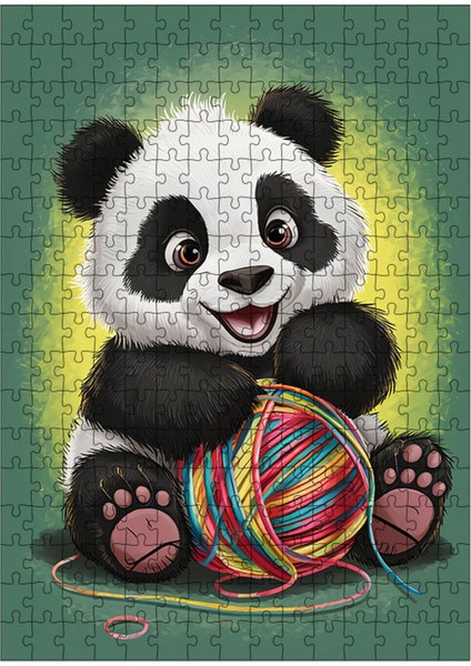 Ahşap Mdf Puzzle Yapboz Sevimli Panda ve Yün Yumağı 255 Parça 35*50 cm