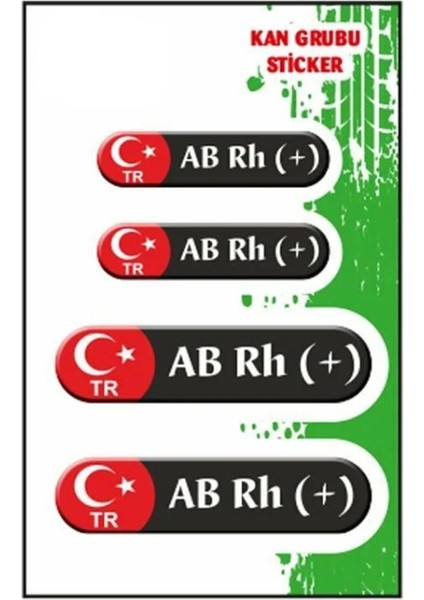 Kan Grubu Ab Rh(+) Siyah Dörtlü Damla Etiket