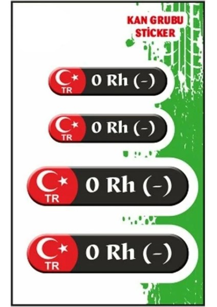 Kan Grubu 0 Rh(-) Siyah Dörtlü Damla Etiket