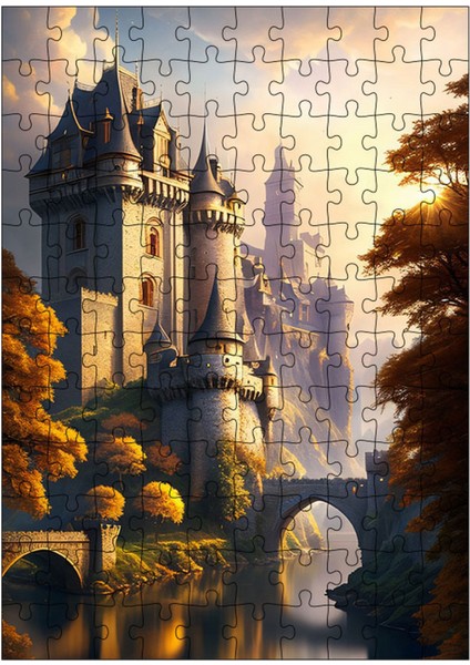 Ahşap Mdf Puzzle Yapboz Mistik Ormandaki Beyaz Şato 120 Parça 25*35 cm