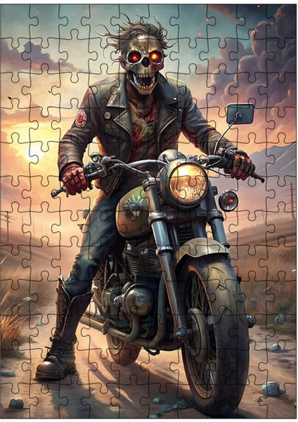 Ahşap Mdf Puzzle Yapboz Motorcu Zombi 120 Parça 25*35 cm