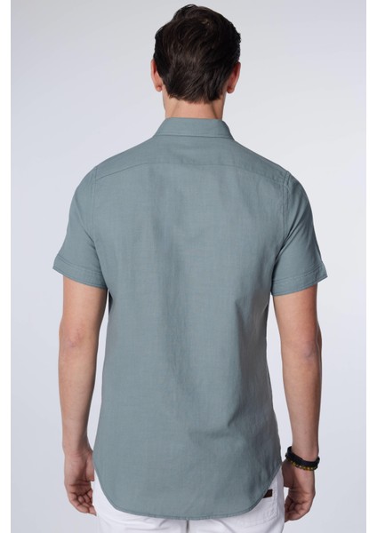 Slim Fit Kısa Kollu Düğmeli Yaka Düz Yazlık Keten Efekt Gri Erkek Gömlek indirimleri