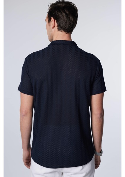 Slim Fit Dar Kesim Kısa Kollu Nefes Alan Örme Doku Armür Desenli Yazlık Lacivert Erkek Gömlek indirimleri