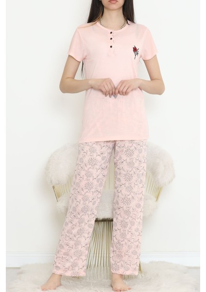 Walens Fashion Düğmeli Pijama Takımı Açıksomon - 704.1287.