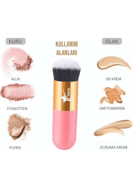 Professional Make-Up Luxury Kabuki Fondöten ve Allık Makyaj Fırçası Dm