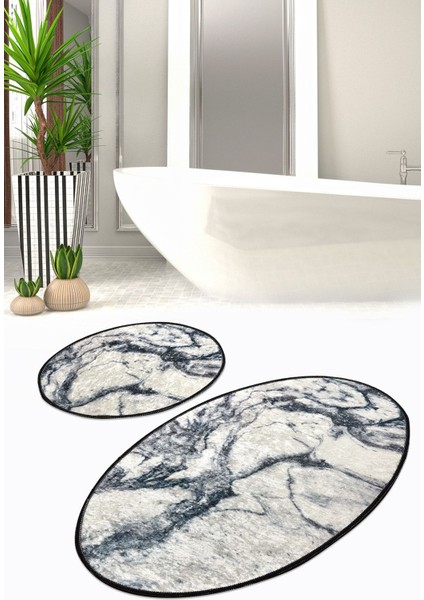 Mermer 2'li Set Banyo Halısı Paspas, Klozet Takımı Djtbanyo