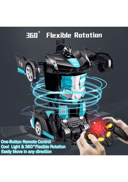 Rc Araba Robotunu Dönüştürün, 2.4ghz 1:18 Şarj Edilebilir Uzaktan Kumandalı Polis Arabası Robot Oyuncakları Işıklı ve Tek Tuşla Dönüşüm ve 360° Döndürme Dublör Yarış Arabası Oyunca (Yurt Dışından)