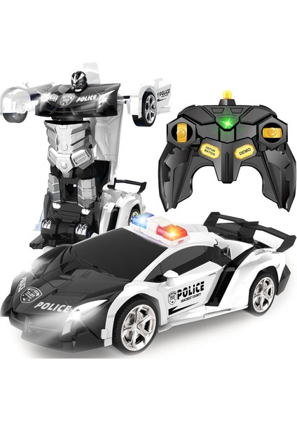 Uzaktan Kumandalı Arabayı Dönüştürün - Rc Arabalar, Tek Tuşla Dönüştürme, 360° Döndürme Sürüklenme, 2,4 Ghz 1:18 Ölçek, 4-6 Yaşındaki Erkek/kız Çocuklara Hediye, Polis Arabası Siya (Yurt Dışından)