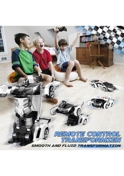 Uzaktan Kumandalı Arabayı Dönüştürün - Rc Arabalar, Tek Tuşla Dönüştürme, 360° Döndürme Sürüklenme, 2,4 Ghz 1:18 Ölçek, 4-6 Yaşındaki Erkek/kız Çocuklara Hediye, Polis Arabası Siya (Yurt Dışından)