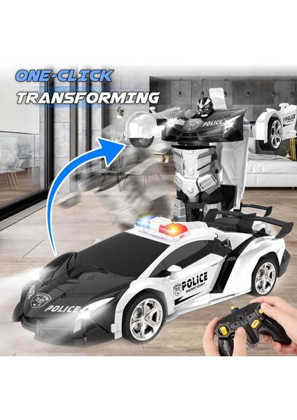 Uzaktan Kumandalı Arabayı Dönüştürün - Rc Arabalar, Tek Tuşla Dönüştürme, 360° Döndürme Sürüklenme, 2,4 Ghz 1:18 Ölçek, 4-6 Yaşındaki Erkek/kız Çocuklara Hediye, Polis Arabası Siya (Yurt Dışından)