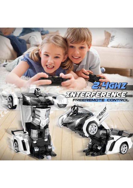 Uzaktan Kumandalı Arabayı Dönüştürün - Rc Arabalar, Tek Tuşla Dönüştürme, 360° Döndürme Sürüklenme, 2,4 Ghz 1:18 Ölçek, 4-6 Yaşındaki Erkek/kız Çocuklara Hediye, Polis Arabası Siya (Yurt Dışından)