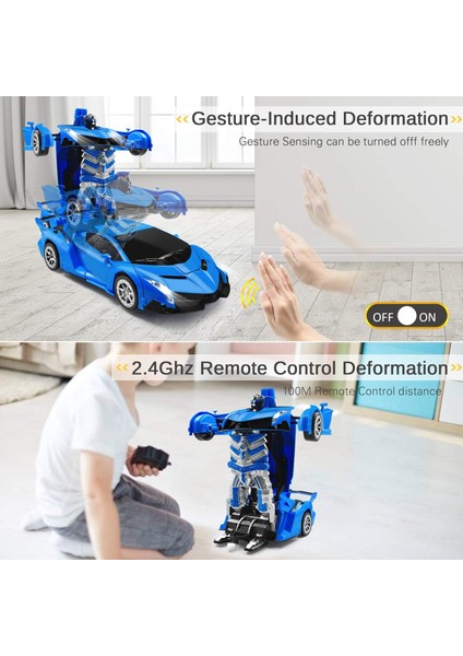 Çocuklar Için 1:14 Rc Araba Robotu, Transformrobot Yarış Oyuncakları, Tek Tuşla Deformasyon Otomatik Demolu Hareket Algılamalı Uzaktan Kumandalı Araba, 360° Döndürme Hafif Müzik Ar (Yurt Dışından)