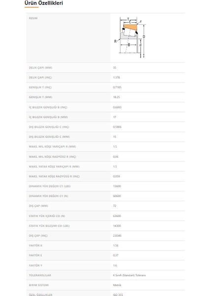 30207M-90KM1 - 35X18,25X72 - Tımken fiyatları