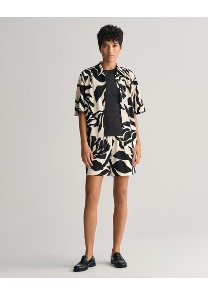 Kadın Krem Relaxed Fit Desenli Şort 4020104.233
