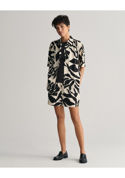 Kadın Krem Relaxed Fit Desenli Şort 4020104.233