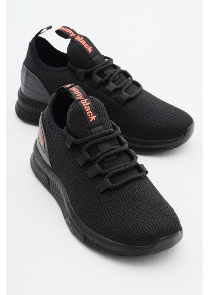 Unisex Siyah Nefes Alabilen Kumaş Poli Taban Bağcıklı Spor Ayakkabı