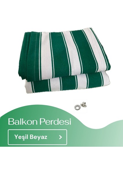 Görgülü Shop Demir Kuşgözü Halkalı ve Bağcıklı Pamuklu Kumaştan Yeşil Beyaz Balkon perdesi