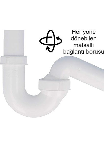 koku önleyici evye sifonu 100/0, 1 1/2'', DN50, paslanmaz delikli süzgeçli, koku yapmaz, kolay uygulanır, her yöne dönebilen mafsallı 50'lik çıkış borulu