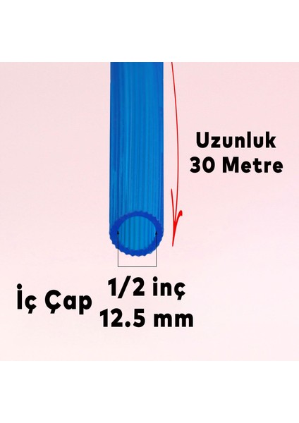 Bahçe Çeşme Su Hortumu İç Çap 1/2 Naturel Silikonlu Sulama Araç Yıkama Hortum 30 Metre