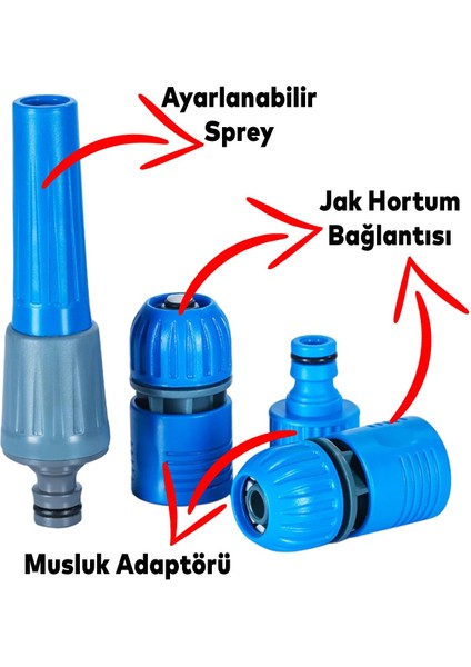 Hortum Seti Garden Kit Bahçe Çeşme Su Hortumu İç Çap 1/2 Sulama Araç Yıkama 20 Metre