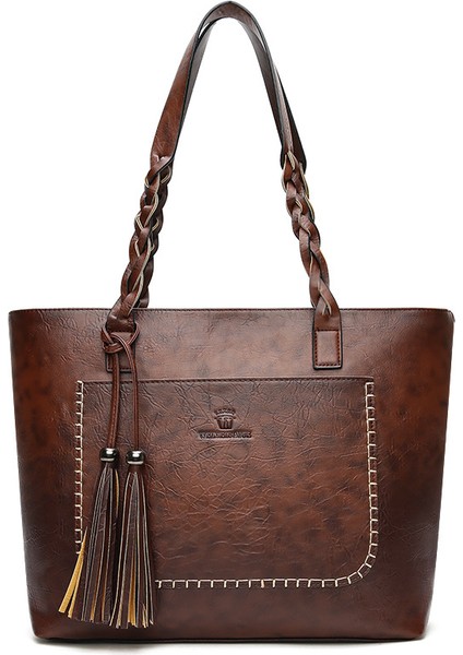 Püskül Büyük Çanta Basit Kişilik Çanta Büyük Kapasiteli Omuz Çantası (Yurt Dışından)