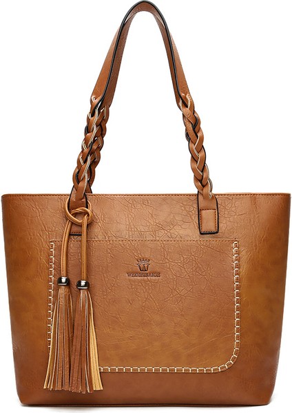 Püskül Büyük Çanta Basit Kişilik Çanta Büyük Kapasiteli Omuz Çantası (Yurt Dışından)