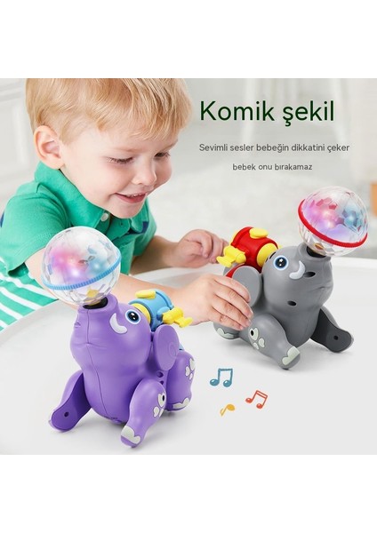 Hafif Müzik Elektrikli Çocuk Oyuncağı 360 Derece Dönen Üst Top Sprey Fil Durak Oyuncak (Yurt Dışından)