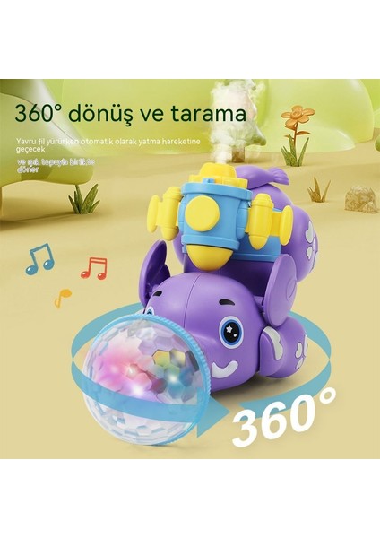 Hafif Müzik Elektrikli Çocuk Oyuncağı 360 Derece Dönen Üst Top Sprey Fil Durak Oyuncak (Yurt Dışından)