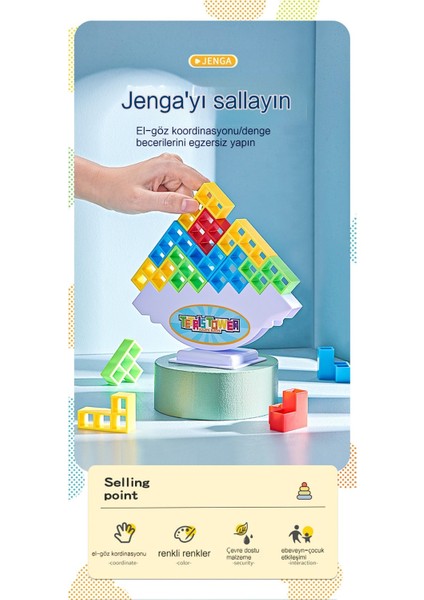 Tetris Yapı Taşları, Dengeli Salıncak, Jenga, Ebeveyn-Çocuk Interaktif Çocuk Eğitici Oyuncaklar 16PCS (Yurt Dışından)