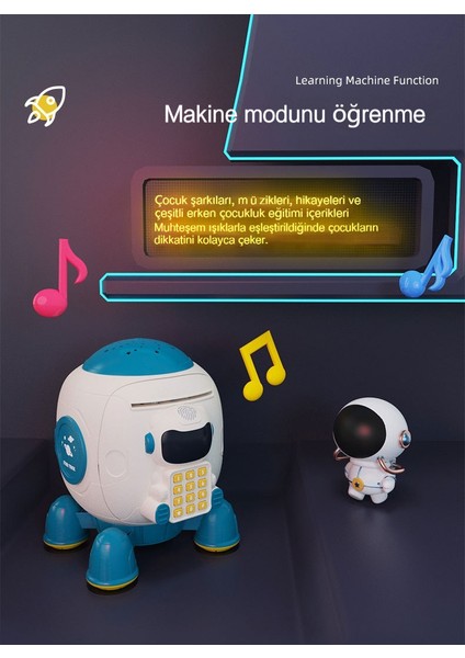 Çocuk Roket Kumbara Büyük Kapasiteli Simüle Parmak Izi Şifreli Kilit Müzikli Işık Projeksiyon Çocuk Kumbara Oyuncak (Yurt Dışından)