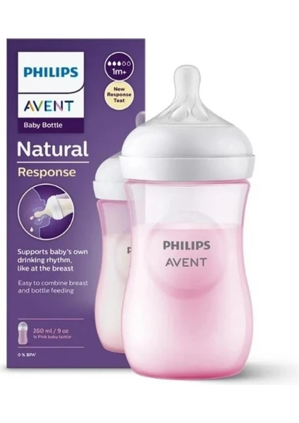 Philips Avent Natural Response Pp Pembe Biberon, 260Ml, 1+ Ay,Doğal Tepkili Biberon Emziği, Scy903/11