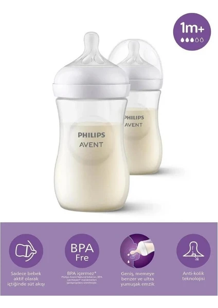 Philips Avent Natural Response Pp 2'Li Biberon Seti, 260Ml, 1+ Ay,Doğal Tepkili Biberon Emziği, Scy903/02