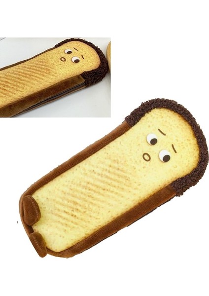 Heamor Sevimli Tost Şekli Peluş Kalem Kutusu Yumuşak Malzeme Büyük Kapasiteli Kullanışlı Fermuar Çok Yönlü Kullanım (Yurt Dışından)