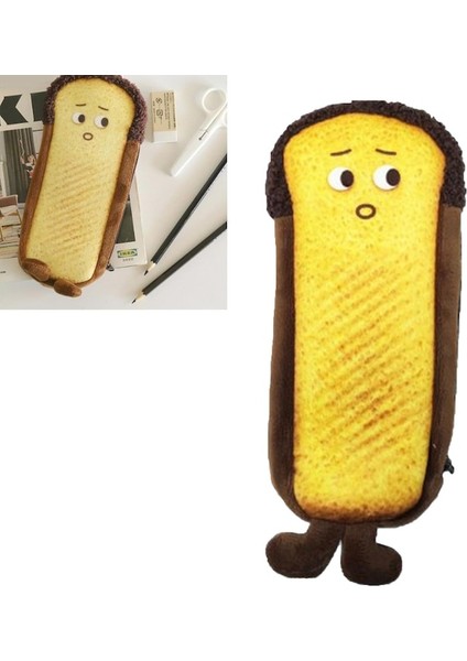 Heamor Sevimli Tost Şekli Peluş Kalem Kutusu Yumuşak Malzeme Büyük Kapasiteli Kullanışlı Fermuar Çok Yönlü Kullanım (Yurt Dışından)
