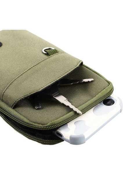 Tek Haki-Tek Çift Katmanlı Haki Erkek Telefon Kılıfı Naylon Colth Bel Fanny Paketi Edc Molle Çanta Cep Telefonu Çanta Kemer Bel Çantası (Yurt Dışından)