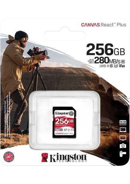 Canvas React Plus 256GB Sd Class 10 V60 Uhs-Iı Hafıza Kartı 280MB/S Okuma, 150MB/S'YE Varan Yazma SDR2V6/256GB