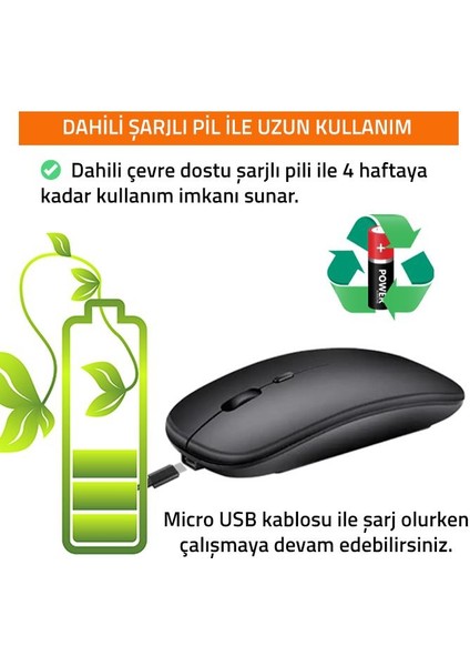 Kablosuz 100MAH Şarjlı Pilli 2.4 Ghz Sessiz Bluetooth Mouse