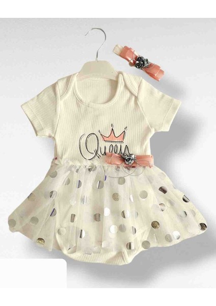 Kız Bebek Tütülü Body Zıbın Elbise Bandanalı Kısa Kollu